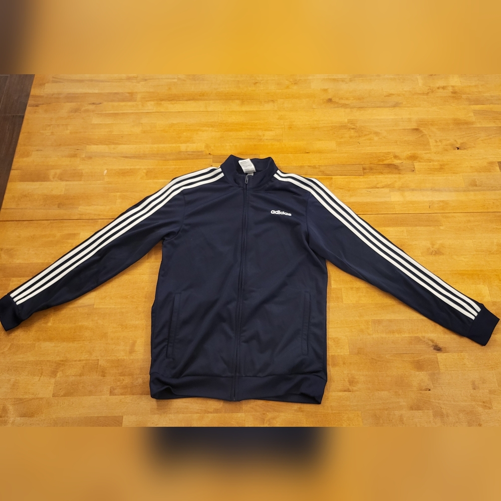 ADIDAS Track Jacket Medium Navy Blue Stripes Full Zip Old School Athlete